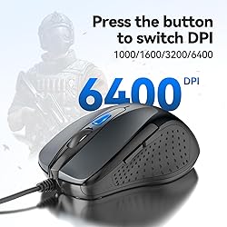 TECKNET USB Wired Mouse, 6-Button Corded Mouse with