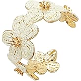 KOLODOGO Raffia Butterfly Flower Wide Cuff Chunky Gold Bracelets for Women, Open Cuff Bangles Wrist Cuff Bracelets for Women