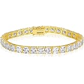 Gemsme 5 * 5mm Square Tennis Bracelet, 5mm 18K White/Yellow Gold Plated Square Cubic Zirconia Tennis Bracelet for Women 6-8.5 Inches