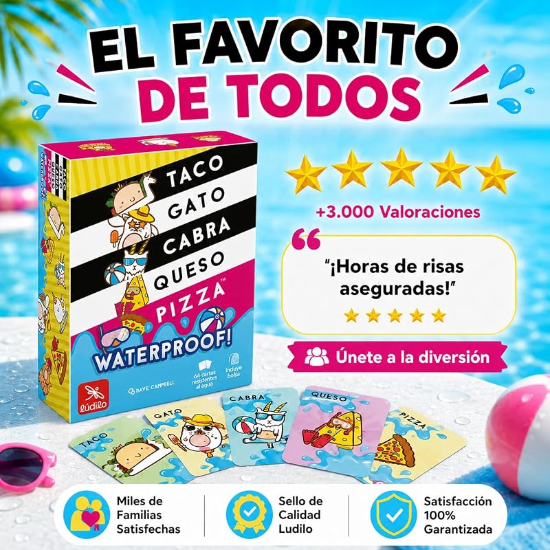 - Taco Gato Waterproof | Juegos De Mesa De 3 A 8 Jugadores | Juegos para Piscina Niños Y Adultos | Juego De Cartas para 8 Años O Más | Regalos para Niños Y Adultos
