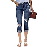 luvamia Capri Jeans for Women Stretch High Waisted Distressed Denim Capris Ripped Skinny Cropped Pants