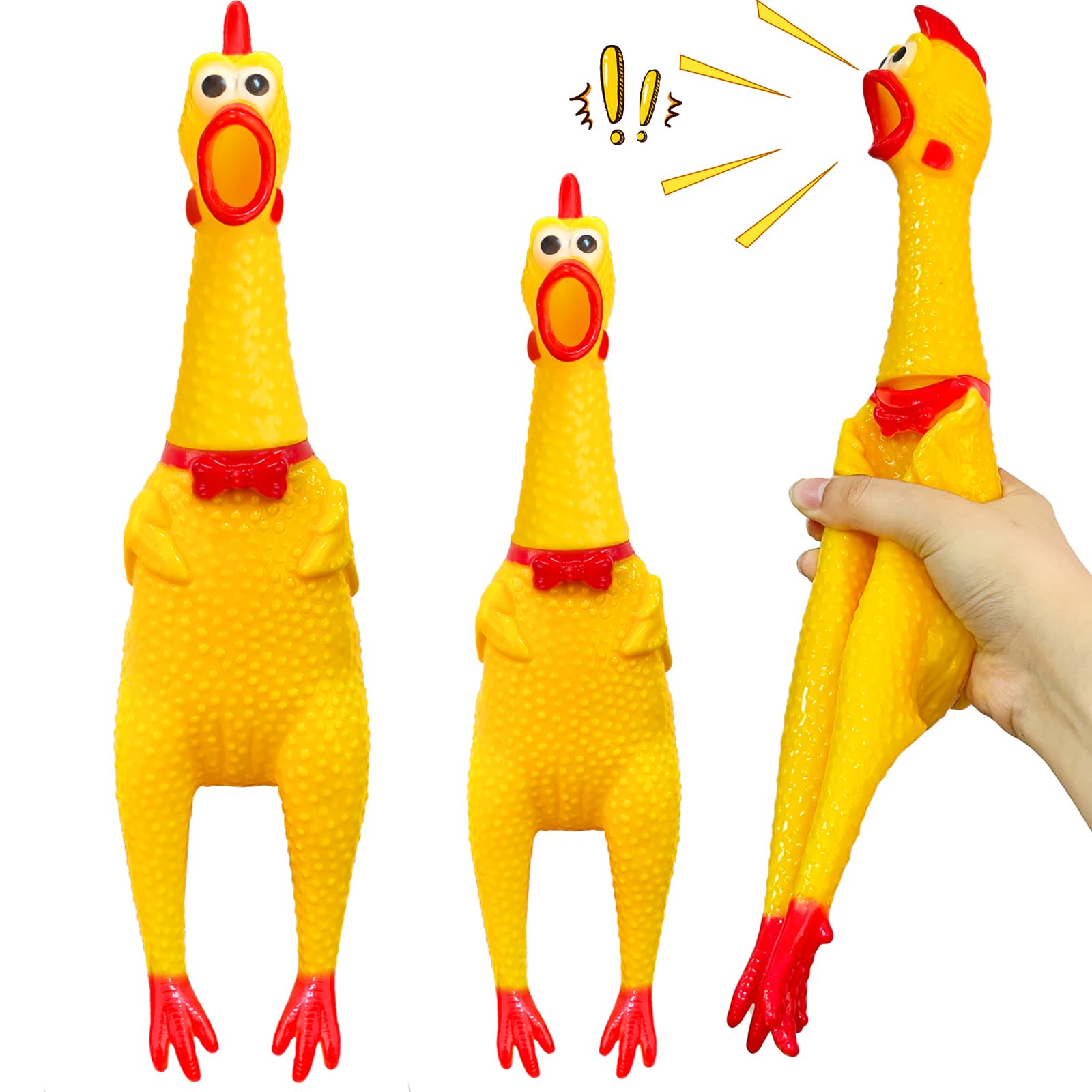 Photo 1 of 2Pcs Large Screaming Rubber Chickens,15 Inch 12 Inch Yellow Squawking Squeaky Chicken Toy for Novelty Gag Gift,Prank Noise Maker,Adults,Dog