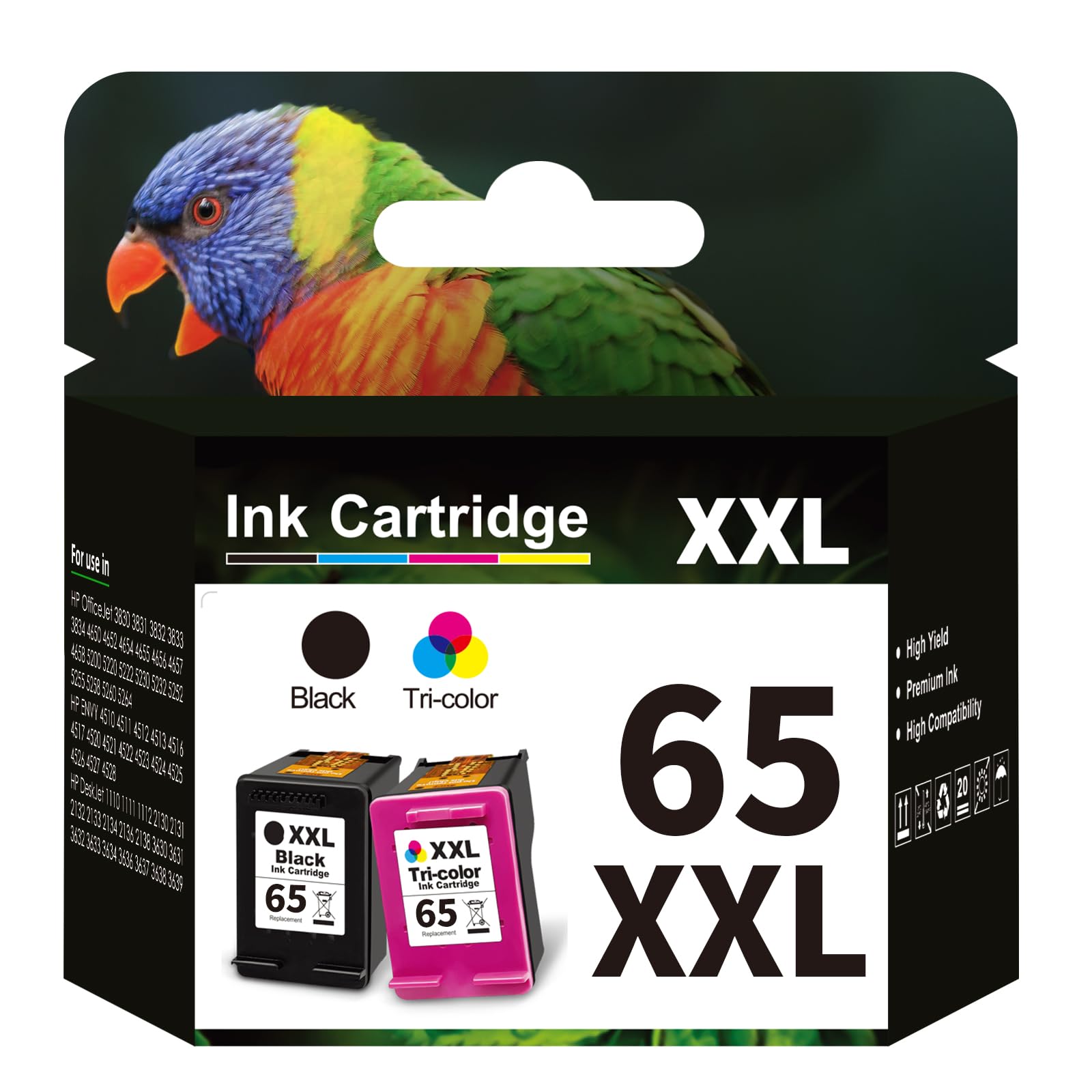 Aqepbzt Remanufactured Black/Tri-Color Ink Cartridge Replacement for HP Ink 65 65XXL Ink Cartridges Black and Color for HP AMP 120 100 125 130 Deskjet 3755 2652 3752 2624 Printer