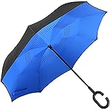 PETRICE Double Layer Inverted Reversible No Drip Umbrella with C Shape Handle (Color May Vary)