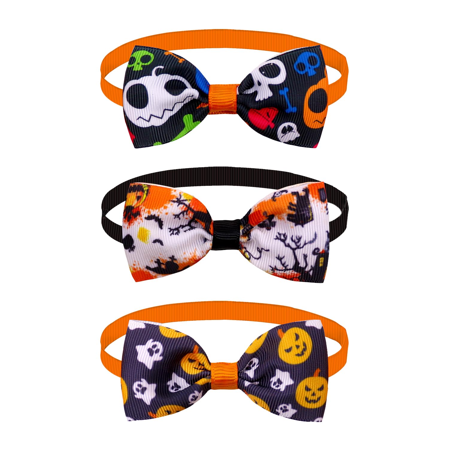 RmKbe 3 Pieces Halloween Pet Collar Adjustable Pet Bowtie Collar Dog Bowties Pumpkin Dog Collars for Dogs and Cats