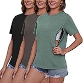 Liu & Qu 3-Pack Breastfeeding Shirts for Women with Hidden Zippers Short Sleeve Maternity Nursing Tops
