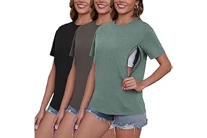 Ecavus Women's 3-Pack Nursing Shirts for Breastfeeding with Hidden Zippers Loose Fit Maternity Tops