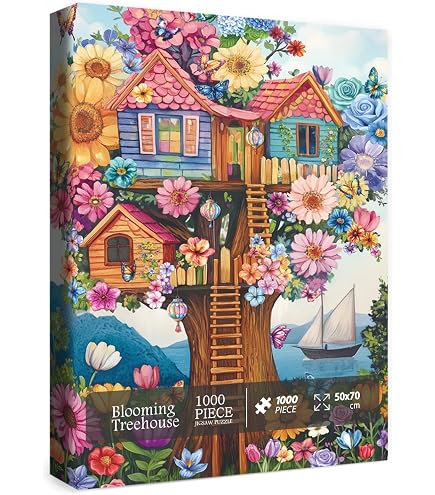 Treehouse Flower Puzzle For Adults 1000 Pieces - Fantasy Tree Of Life With Butterflies & Ocean