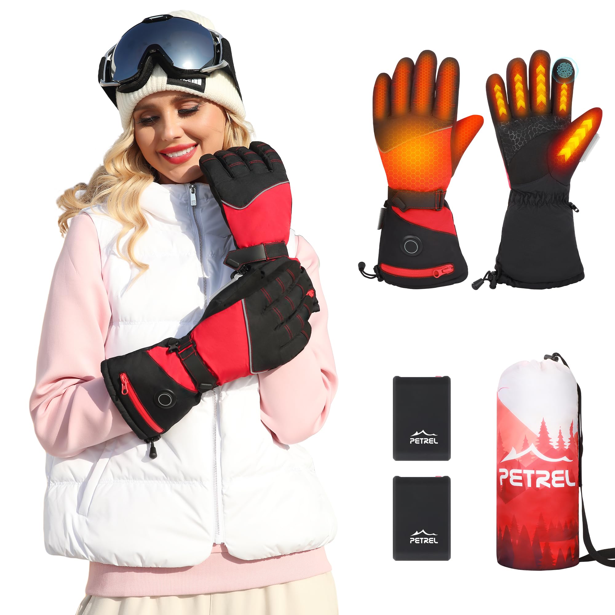 Heated Gloves with Battery,Women Heating Gloves,USB Electric Motorcycle Glove,Touchscreen Hand Warmers Rechargeable,Windproof &Waterproof for Outdoor Working Skiing Biking Cycling Hunting Fishing