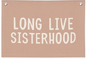 Wheatwin Long Live Sisterhood Nursery Banner - Pink Linen Wall Hanging for Baby Shower, Toddler Room Decor & Girls Bedroom - Sister Friendship Art Inspirational Banner 20x30
