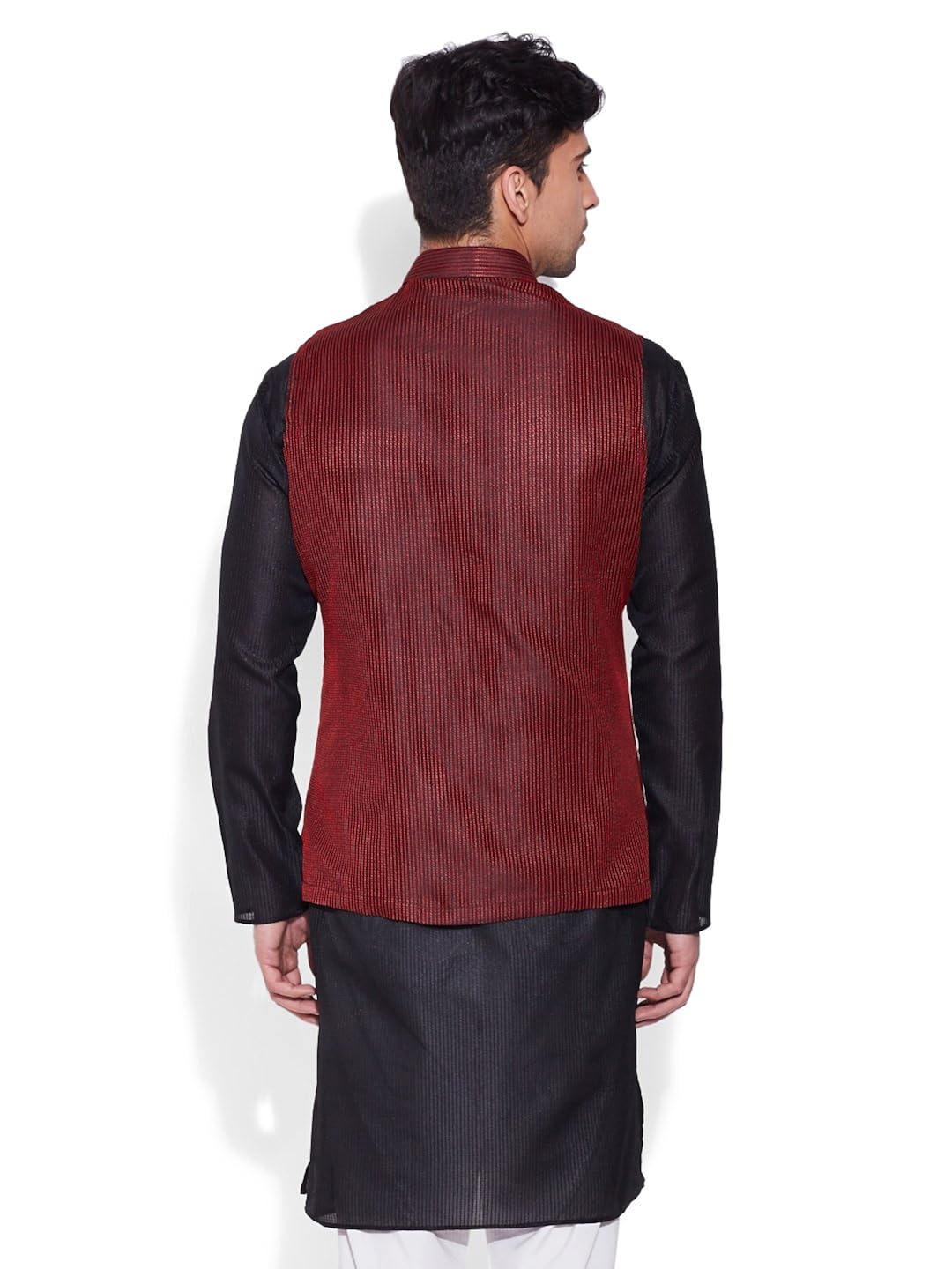 very me men's designer maroon faux silk textured nehru jacket