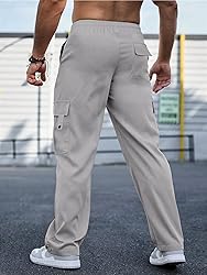 PLEPAN Men's Casual Cargo Pants with Drawstring