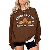 KIEKIECOO Womens Crewneck Sweatshirt Fall Leaf Vintage Graphic Sweatshirts Letter Drop Shoulder Long Sleeve Pullover Tops