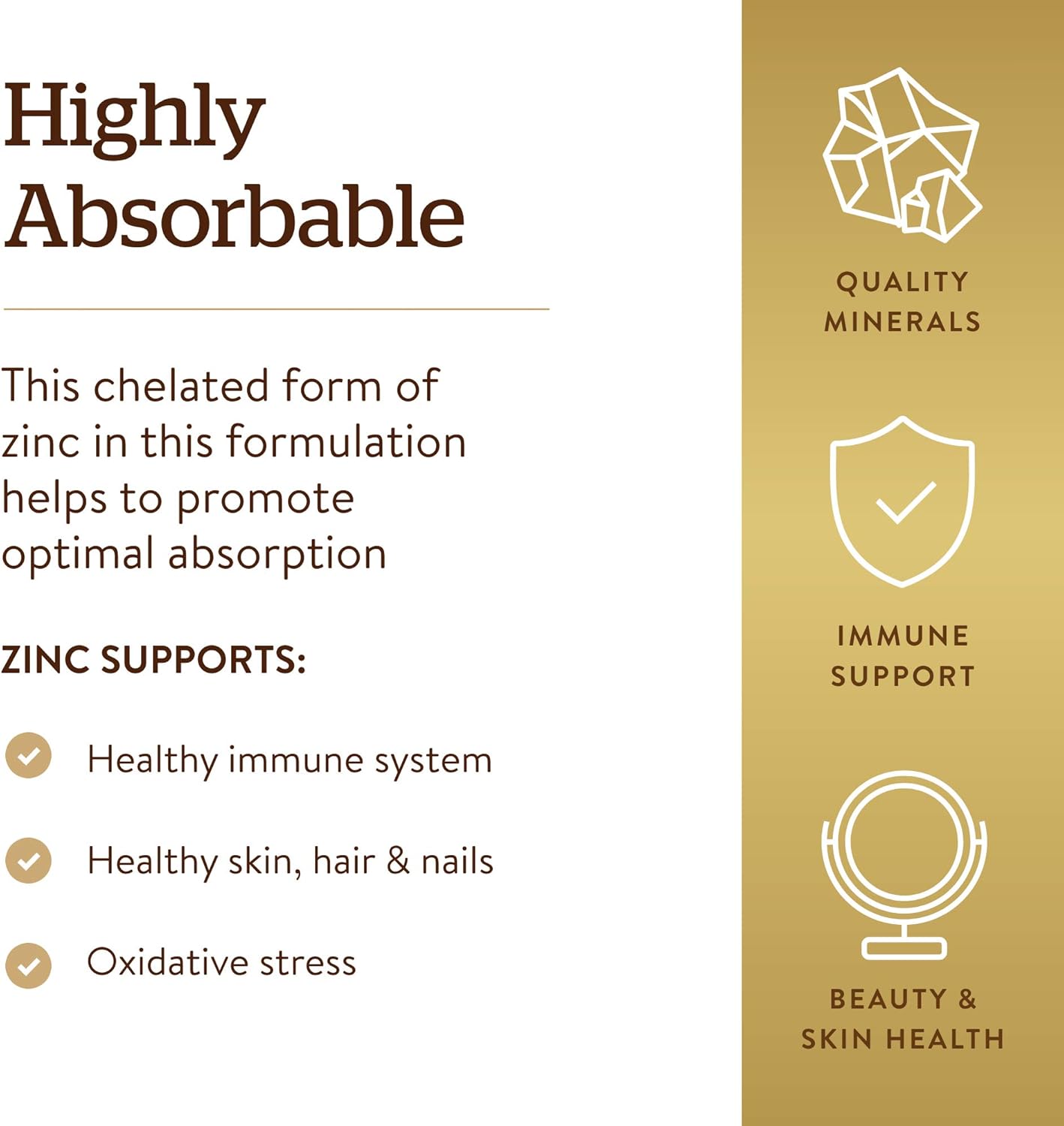 Solgar Chelated Zinc, 250 Tablets - Zinc for Healthy Skin - Supports Cell Growth & DNA Formation - Exerts Antioxidant Activity - Supports A Healthy Immune System - Non GMO, Vegan - 250 Servings: Health & Personal Care