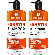 Keratin Shampoo and Conditioner Set - Sulfate Free and Paraben Free - Salon Thickening Treatment for Dry, Damaged, Curly, Fri