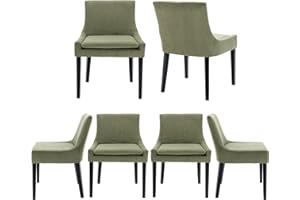 COLAMY Modern Dining Chairs Set of 6, Upholstered Corduroy Accent Side Leisure Chairs with Mid Back and Wood Legs for Living Room/Dining Room/Bedroom/Guest Room-Light Green