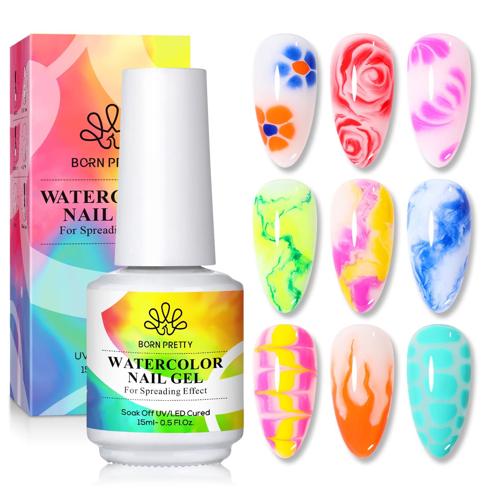 BORN PRETTY 15ml Clear Blooming Gel Nail Polish Blossom Gel Polish for Nail Painting Gel Varnish for Spreading Effect, Marble, Watercolor, Floral Print DIY Design