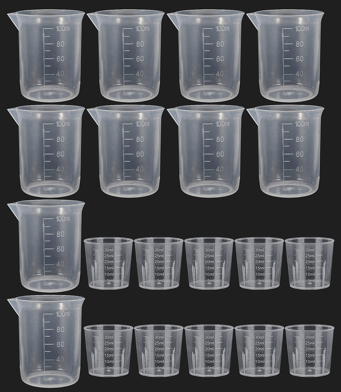 Measuring Jugs,20 pcs Plastic Jug Liquid Measuring Cups Labs Graduated Beakers Plastic Beakers Mixing Cup Baking Cooking Home Lab Measure Tool,30 ml 100 ml