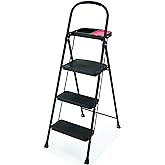 Rubbermaid 3-Step Steel Ladder with Project Tray, Folding Step Stool with Hand Grip and Non-Slip Feet, White, Tested to ANSI 