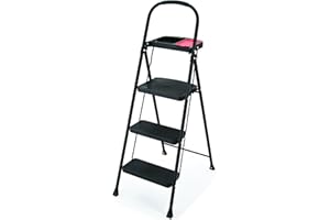 Rubbermaid 3-Step Steel Ladder with Project Tray, Folding Step Stool with Hand Grip and Non-Slip Feet, White, Tested to ANSI US Safety Standards, No Assembly Required (Amazon Exclusive)