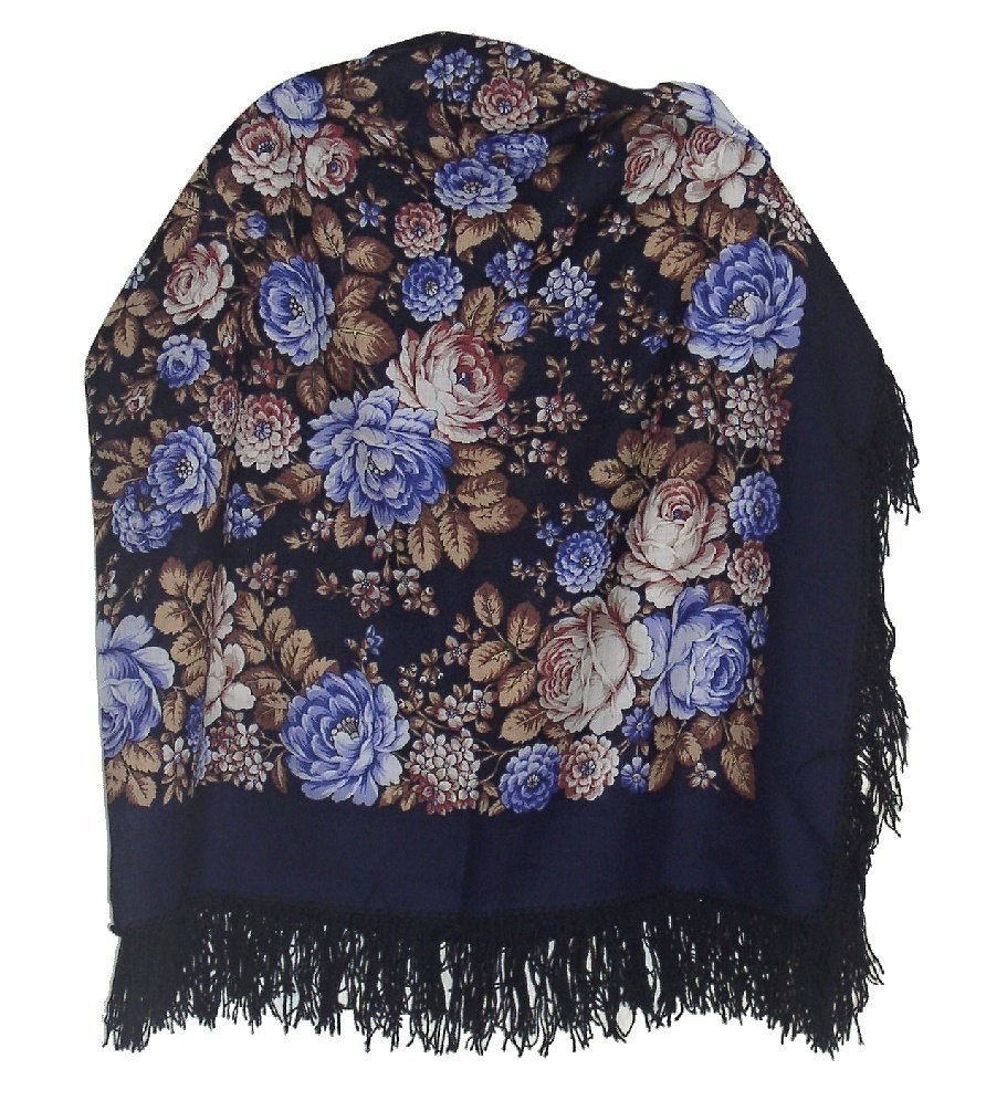 Pavlovoposadskiy Platok Women's Russian Wool Shawl With Wool Fringes Pavlovoposadskiy Platok Women's Russian Wool Shawl With Wool Fringes