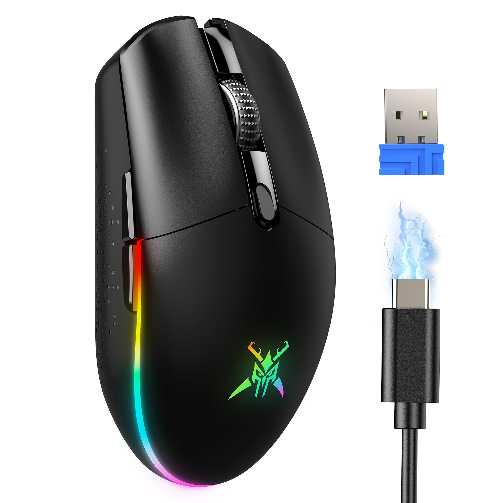 Photo 1 of TECKNET Wireless Gaming Mouse Rechargeable - 8000 DPI, Long-Lasting 100Hrs Battery, RGB Backlit, 6 Programmable Buttons, Dual Connectivity (2.4G + USB-C) for PC, Mac, Laptop - Black