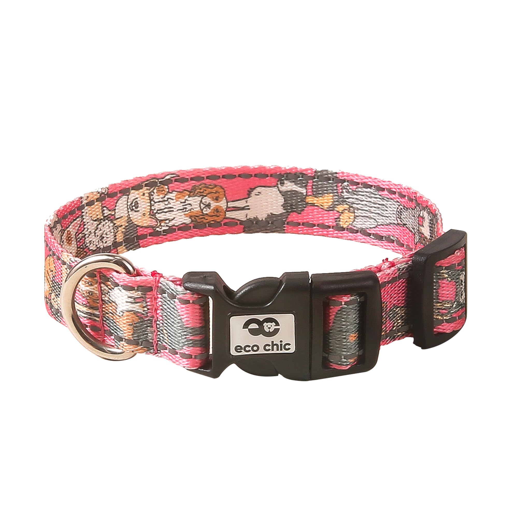 Eco Chic Recycled Reflective Dog Collar Soft Adjustable Pet Collar with Quick Release Buckle (Dogs Pink Small)