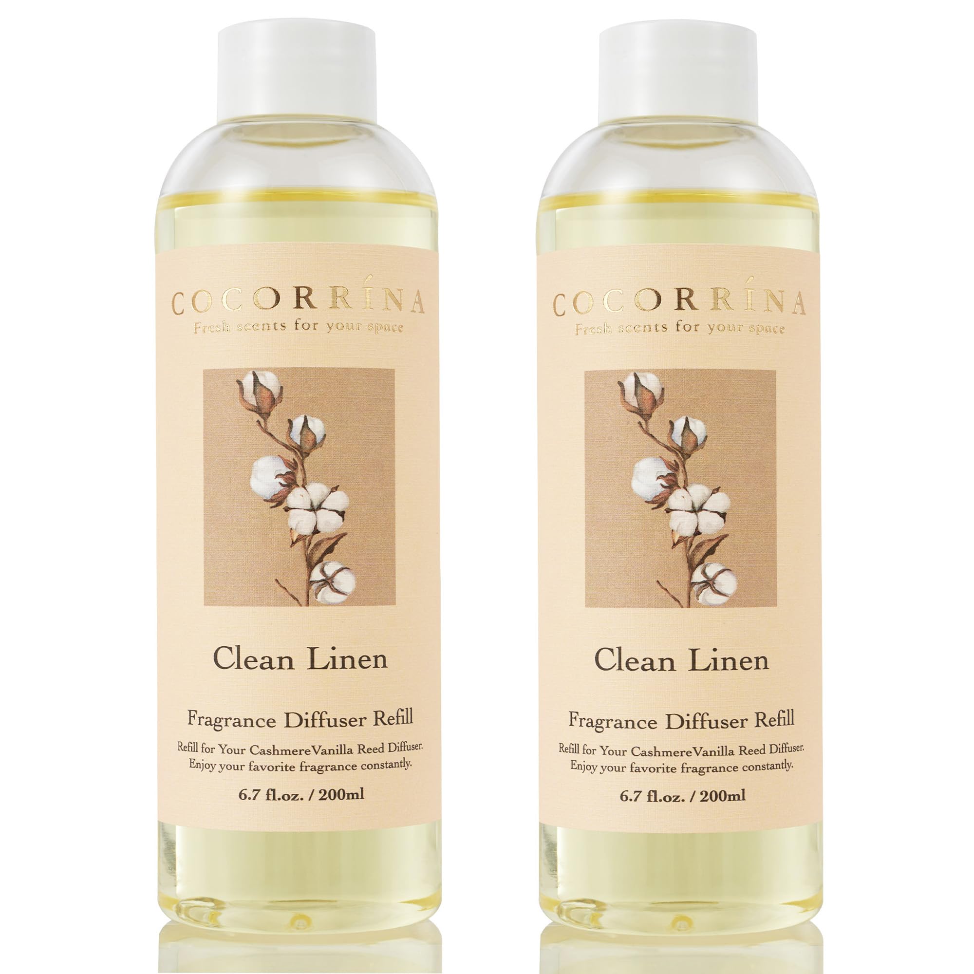 Photo 1 of **************MISSING 1 BOTTLE****************
Cocorrína Reed Diffuser Refill - Clean Linen 6.7 oz / 2 Packs Reed Diffuser Oil Refill