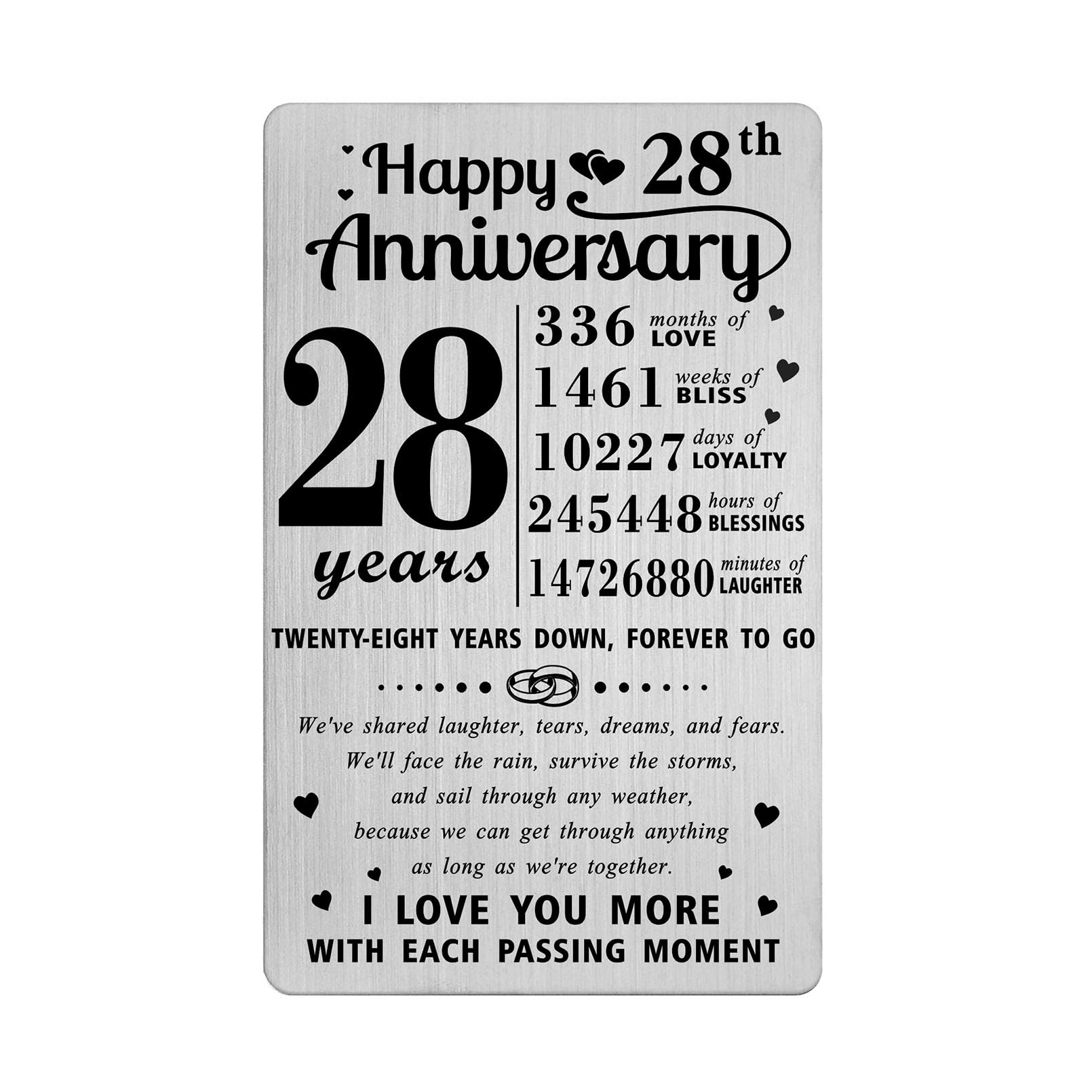 Richesele 28th Wedding Anniversary Card - Happy 28 Years Anniversary Decoration - Silver Greeting Card for Couples