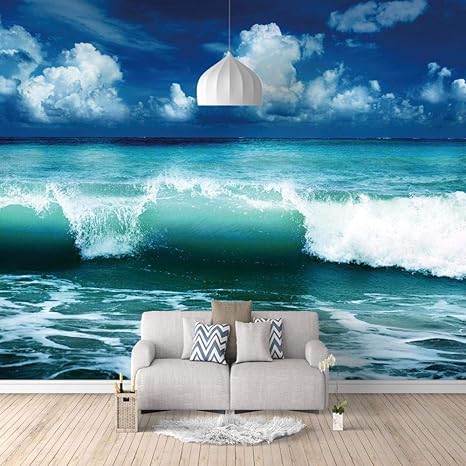 Amazon 壁画壁紙 青い波 3dポスターステッカー 壁用ステッカー不織布カスタマイズ可能なサイズhdプリント取り外し可能な壁のステッカーテレビ背景写真壁画家の装飾 280x0cm 110x78inch ウォールステッカー オンライン通販