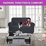 SAMSTEX 2 Seater Sofa Cover Stretch Jacquard Grey 1-Piece Slipcover view 3