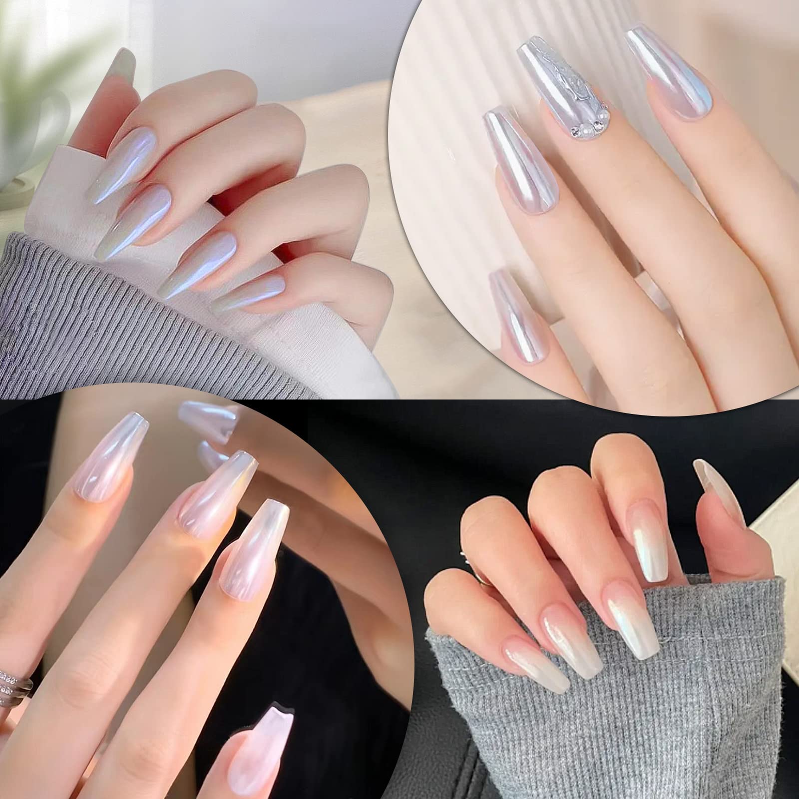 Artdone 2 Jars Chrome Nail Powder White and Red Pearl, Iridescent Aurora Powder Metallic Mirror Effect Pigment Pearlescent Mermaid Pearl Dust Kit, Decoration Resin Craft - Image 5