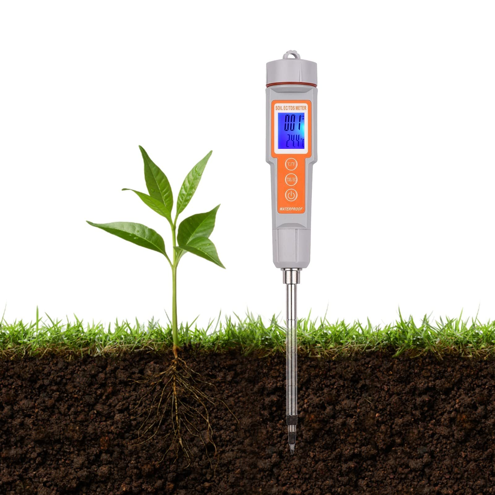 Soil Tester 3 in 1 Multifunction EC/TDS/Temperature Digital Soil Test Probe Meter with Backlight Screen Portable Soil Salinity Tester for Greenhouse Garden Farm Orchard