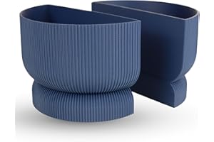Rilla Fluted Minimalist Bookend Planter, Ribbed Design, Modern Home Decor, 6.5 x 4.3 Inches (Navy Blue)