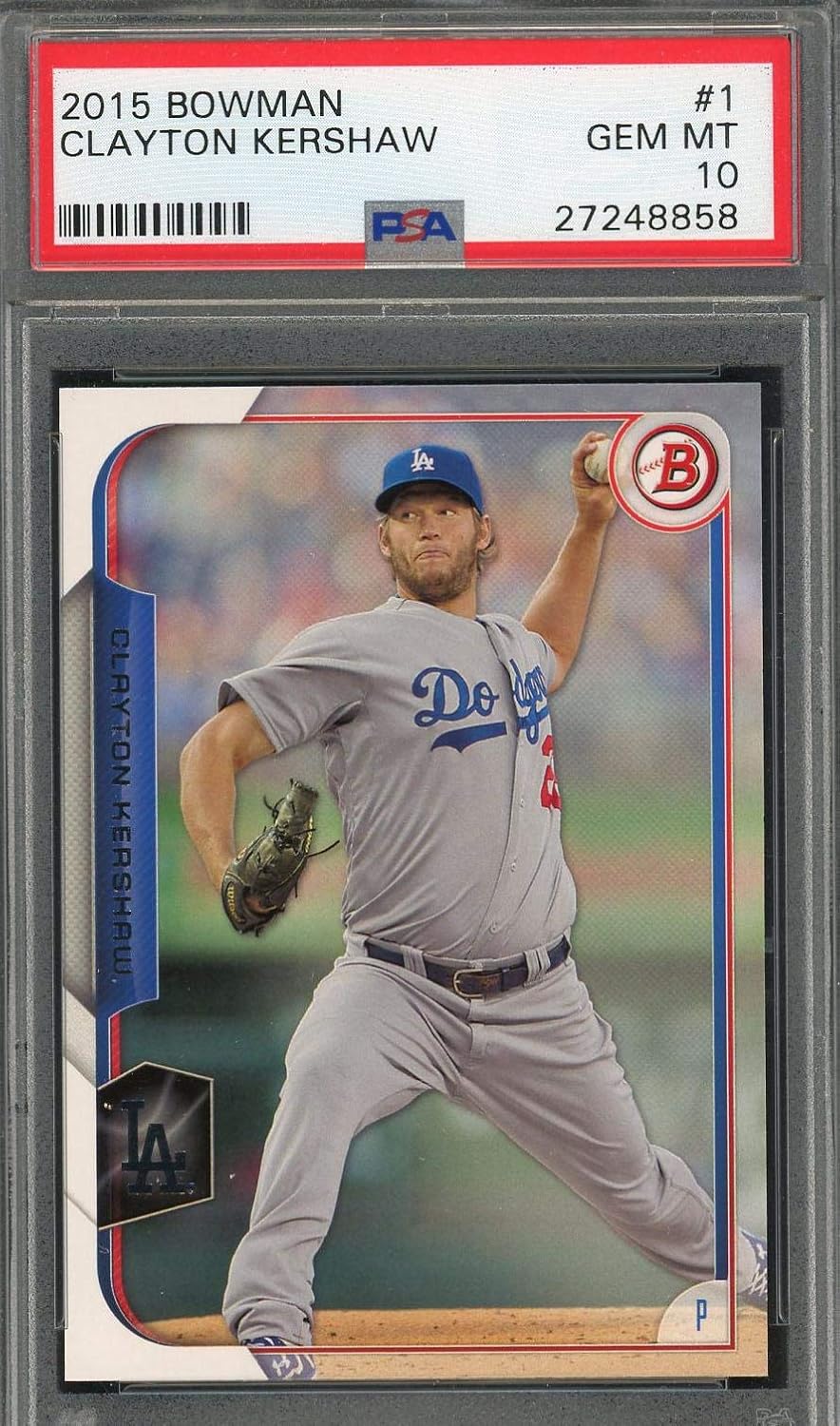 Clayton Kershaw 2015 Bowman Baseball Card 1 Graded PSA 10