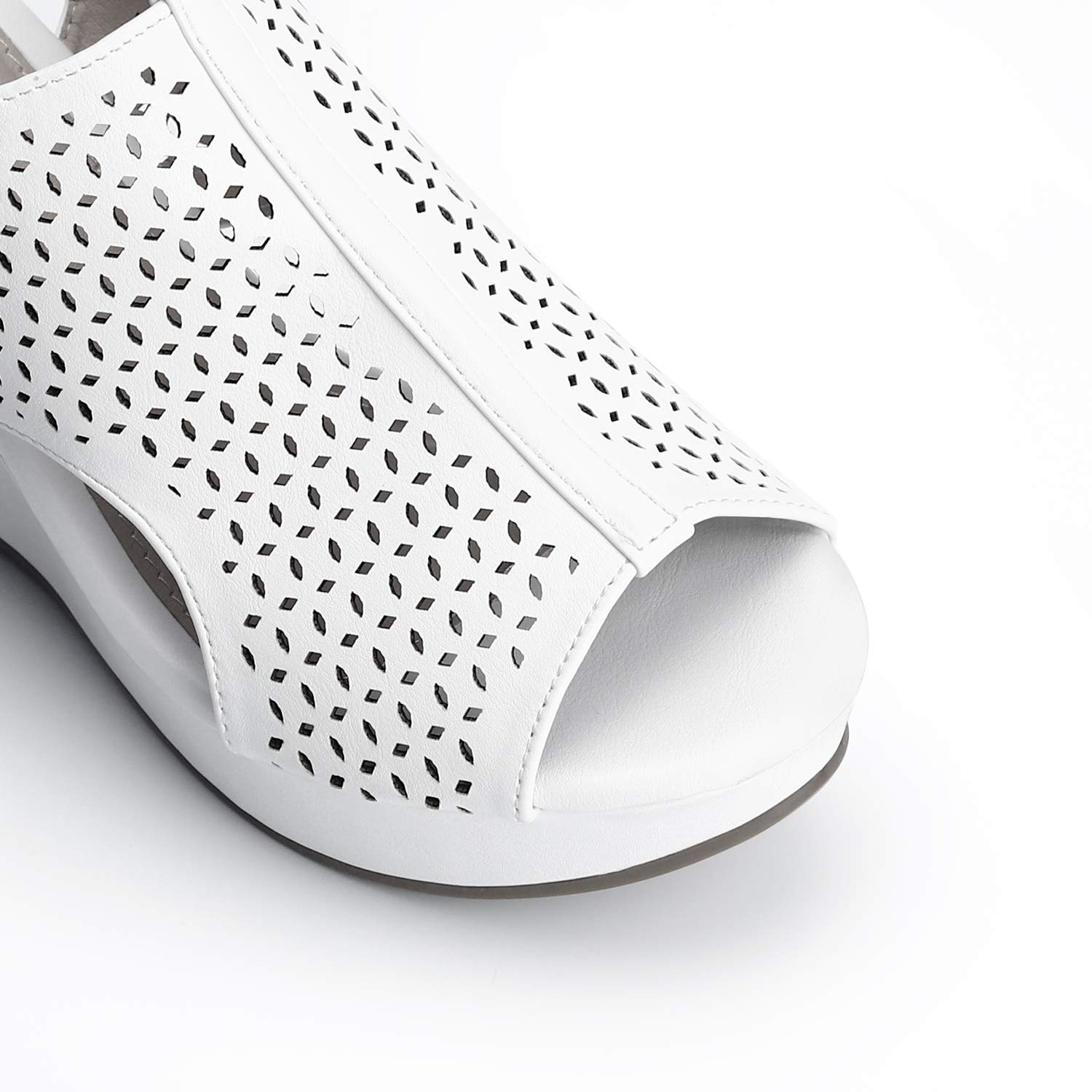 Trary Women\'s Adjustable Strap Peep Toe Wedge Sandal White 10