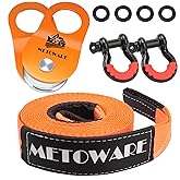 METOWARE Offroad Recovery Kit, 10 Ton Heavy Duty Winch Snatch Block | Snatch Block Kit with Snatch Block Pulley-3" x20' Tow Strap and 2pcs D Ring Shackles