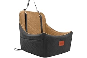 Lealchum Dog Booster Car Seat for Medium Dogs Up to 40lbs Pets,Easy to Install,Fully Detachable and Washable,Anti-Slip Base,Snug Puppy Car Seat with 2 Clip-On Leashes(Black/Coffee,Medium)