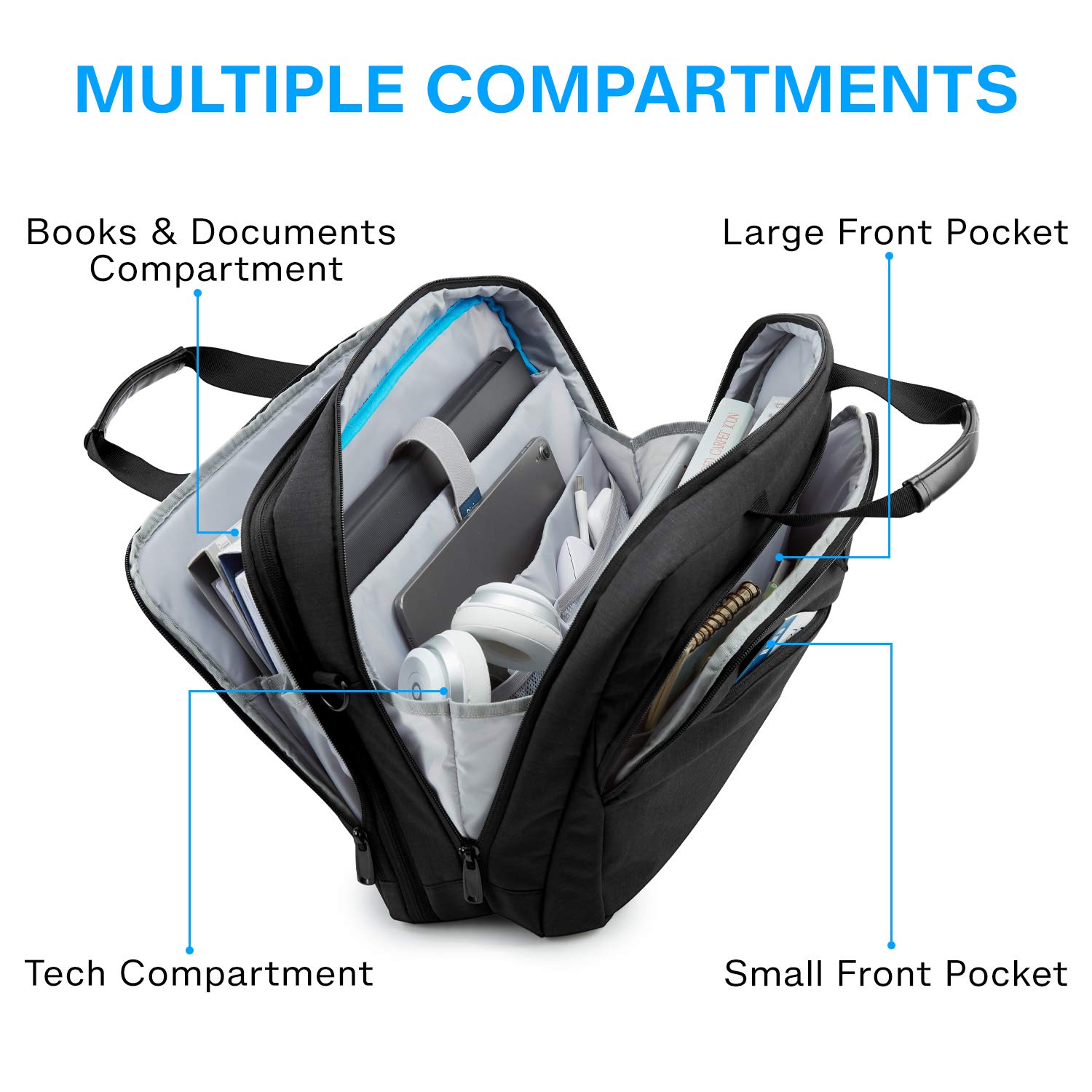 BAGSMART 18 Inch Laptop Bag, Expandable Briefcase, Computer Bag Men Women, Laptop Shoulder Bag, Work Bag Business Travel Office - Black