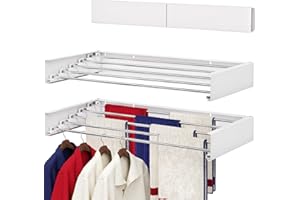 SOLVESTIS Wall Mounted Drying Rack 80CM, Foldable Laundry Drying Rack with Stainless Steel Rods, Retractable Laundry Space Sa