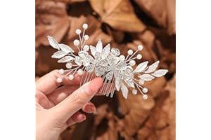 Gorais Flower Wedding Hair Comb Silver Leaf Bridal Hair Piece Pearl Bride Hair Decoration Hair Accessories for Women and Girls