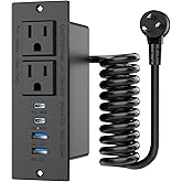 65W Furniture Drawer Outlet, Recessed Outlet with 4 USB Ports & 2 AC Outlets, Recessed Power Strip for Home, Office, 14 AWG-6