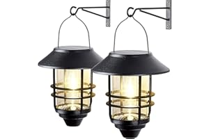 DERAYSION 2 Pack Solar Wall Lanterns Outdoor,Waterproof Hanging Solar Lights Glass Metal with Wall Mount Kit,Garden Lanterns Solar Powered for OutdoorFront Porch Exterior Lighting