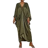 Bsubseach Kaftan Dresses for Women Satin V-Neck Caftans Coverups Long Dress Plus Size Beach Cover Up