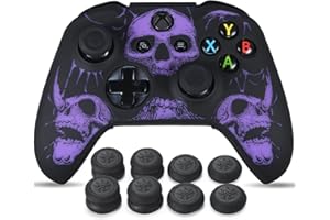 YoRHa Laser Carving Silicone Skin for Xbox One S/X Controller x 1(Skulls Purple) with Exclusive Thumb Grips x 8