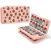 JEMDO 48 Game Card Case Compatible with Nintendo Switch 2/2017/OLED,Cute Strawberry Protective Holder for 24 micro SD Cards,Hard Shell Portable Storage Box,TPU Soft Liner Cartridge Organizer, Pink