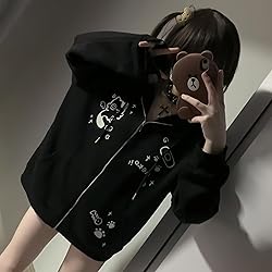 Dynict Womens Y2K Zip Up Cute Graphic Hoodies Cat