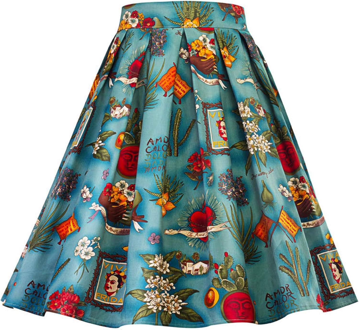 Retro Floral Print Pleated Skirt High Waist Green Summer Skirts Women Midi Elegant Retro Vintage