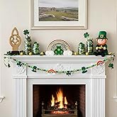VitalCozy St Patricks Day Decorations Garland Felt 3D Shamrock Hat Wood Bead, Green Lucky Irish Farmhouse Banner for Fireplace Mantel Walls,St Patricks Day Party Supplies (Cute)