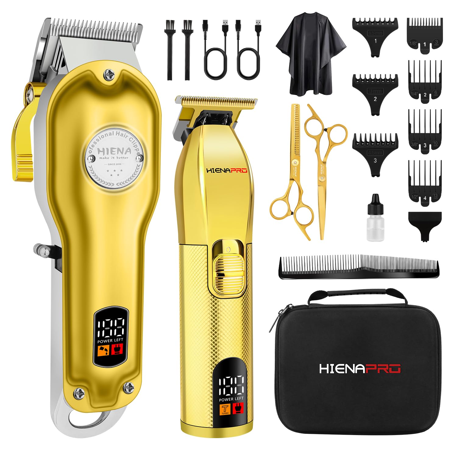 HIENA PRO Professional Hair Clippers Men Cordless Mens Hair Clipper and Trimmer Set Hair Cutting Kit for Barber Set Rechargeable Barber Clippers with LED Display